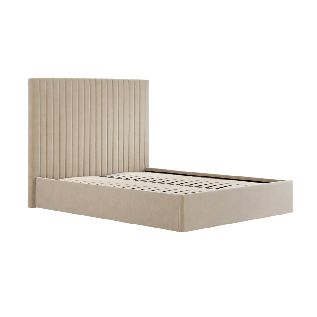 Berlin Beige Velvet Tall Ottoman King Size Bed